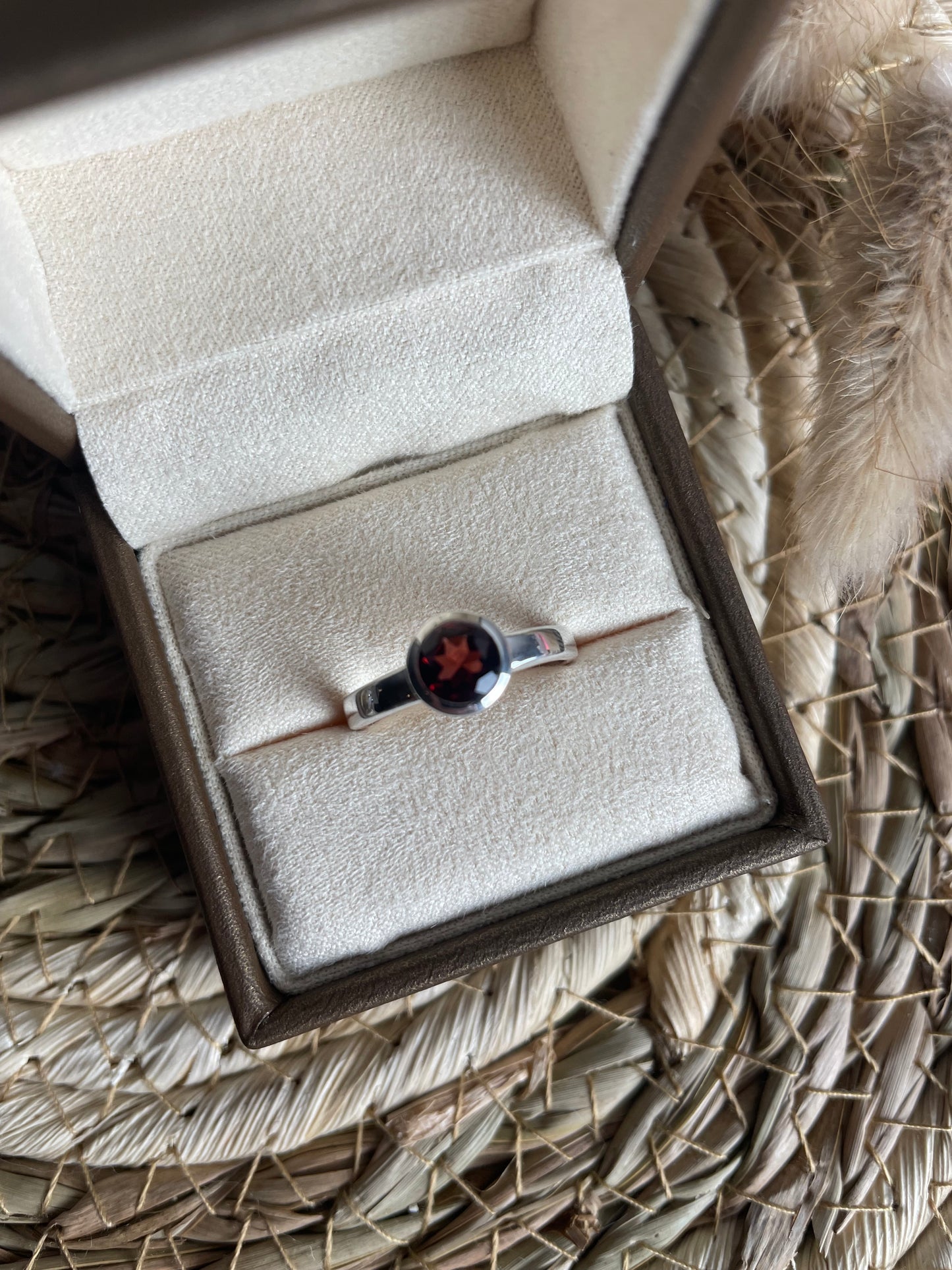 Granat Ring 925 Silber, Größe 54