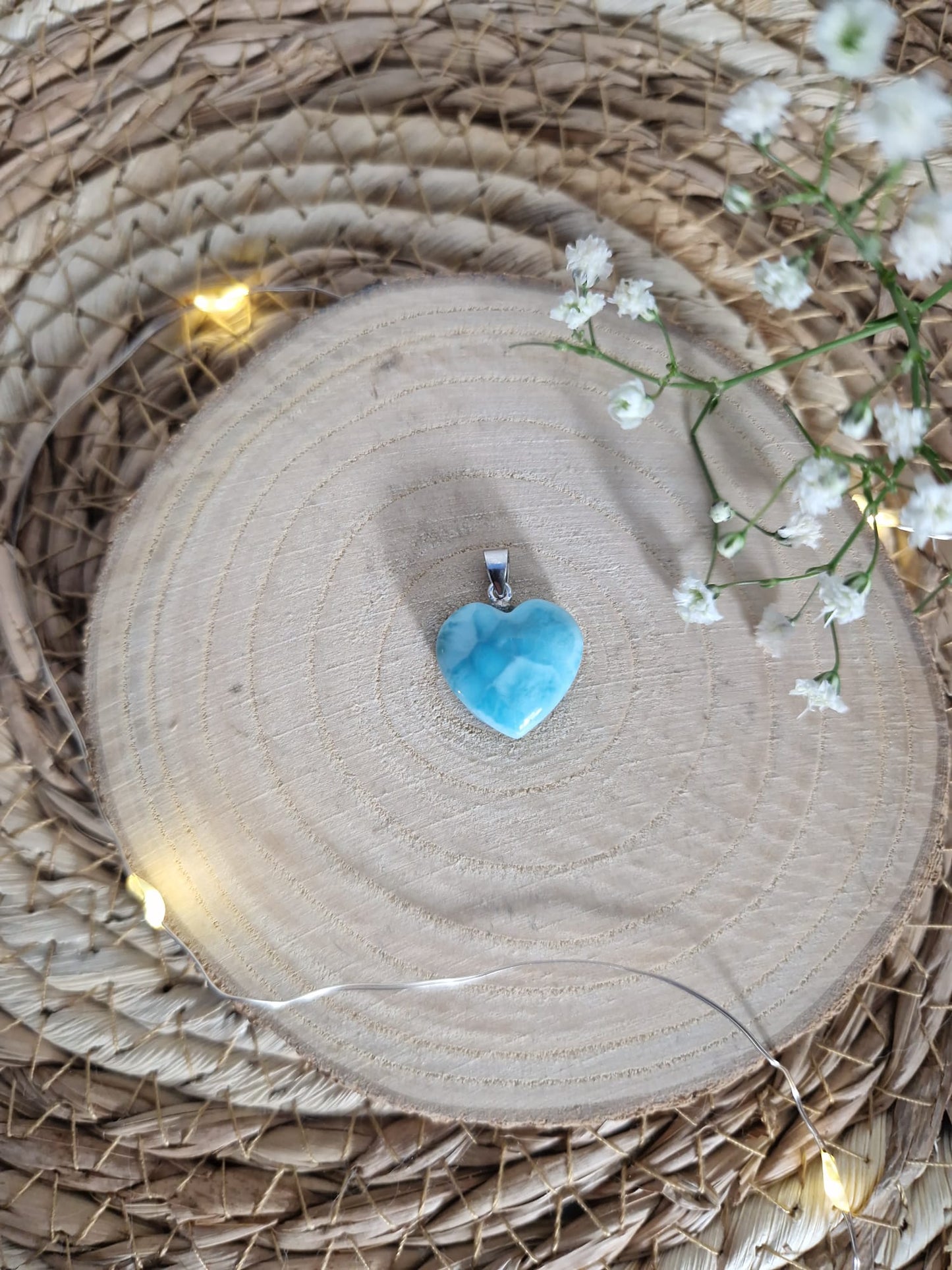 Larimar Herz Anhänger, 925 Silber