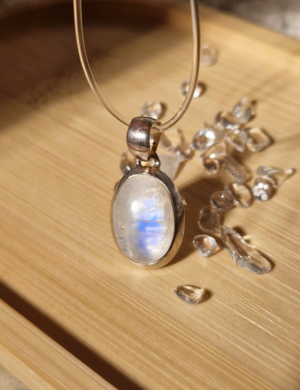 Regenbogen Mondstein Kettenanhänger 925 Silber