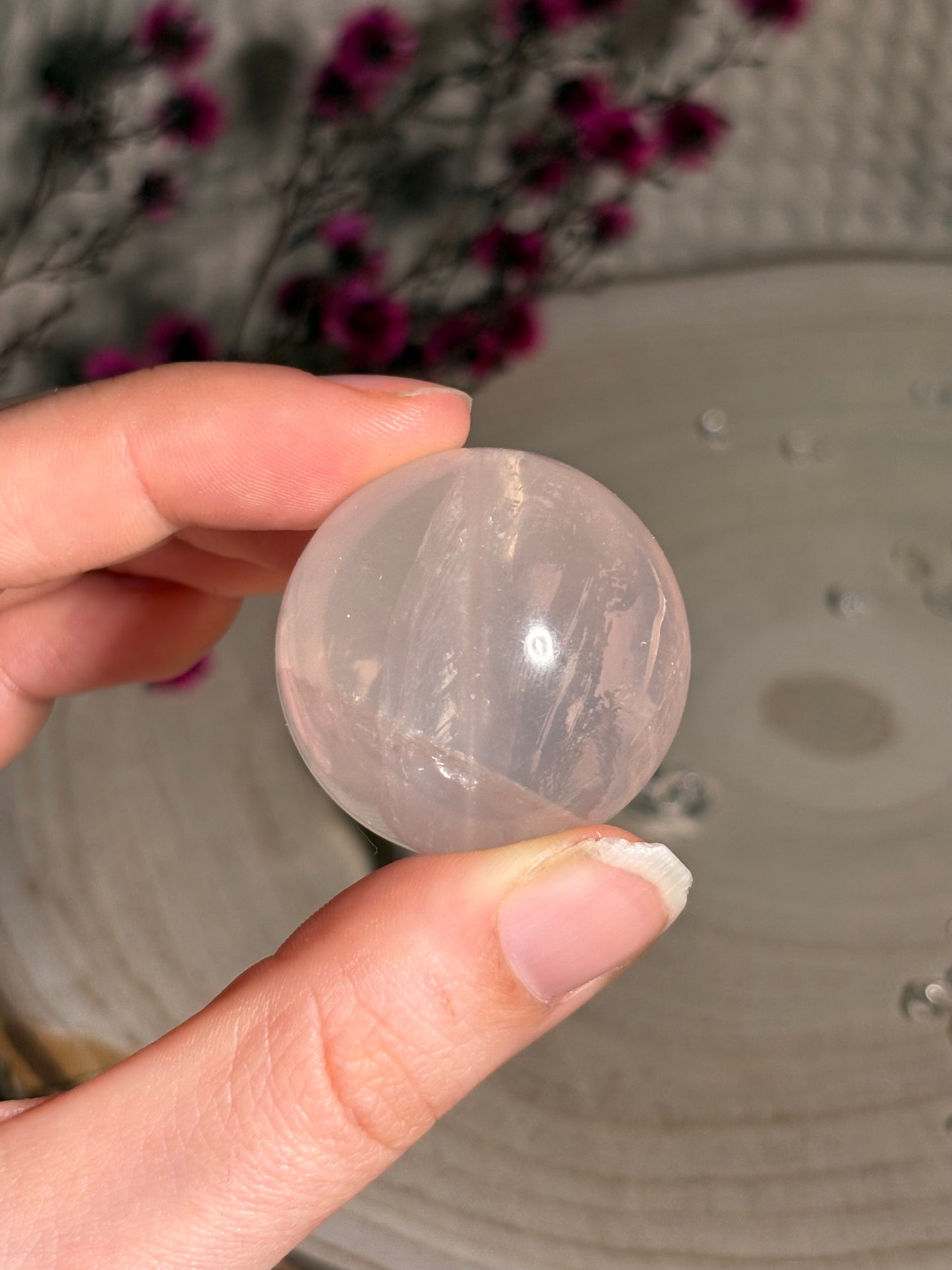 Transparente Rosenquarz Kugel mit Stern, High Quality ⭐️ Nr. 6