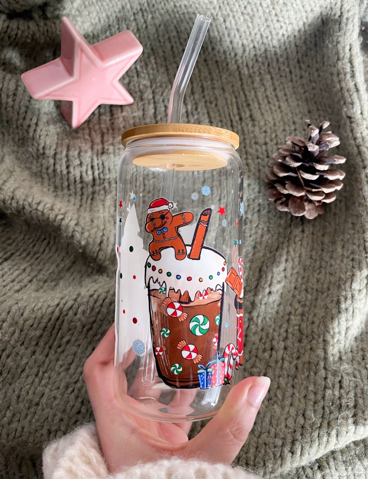 Glas mit Deckel und Strohhalm - Lebkuchenmännchen ⭐️