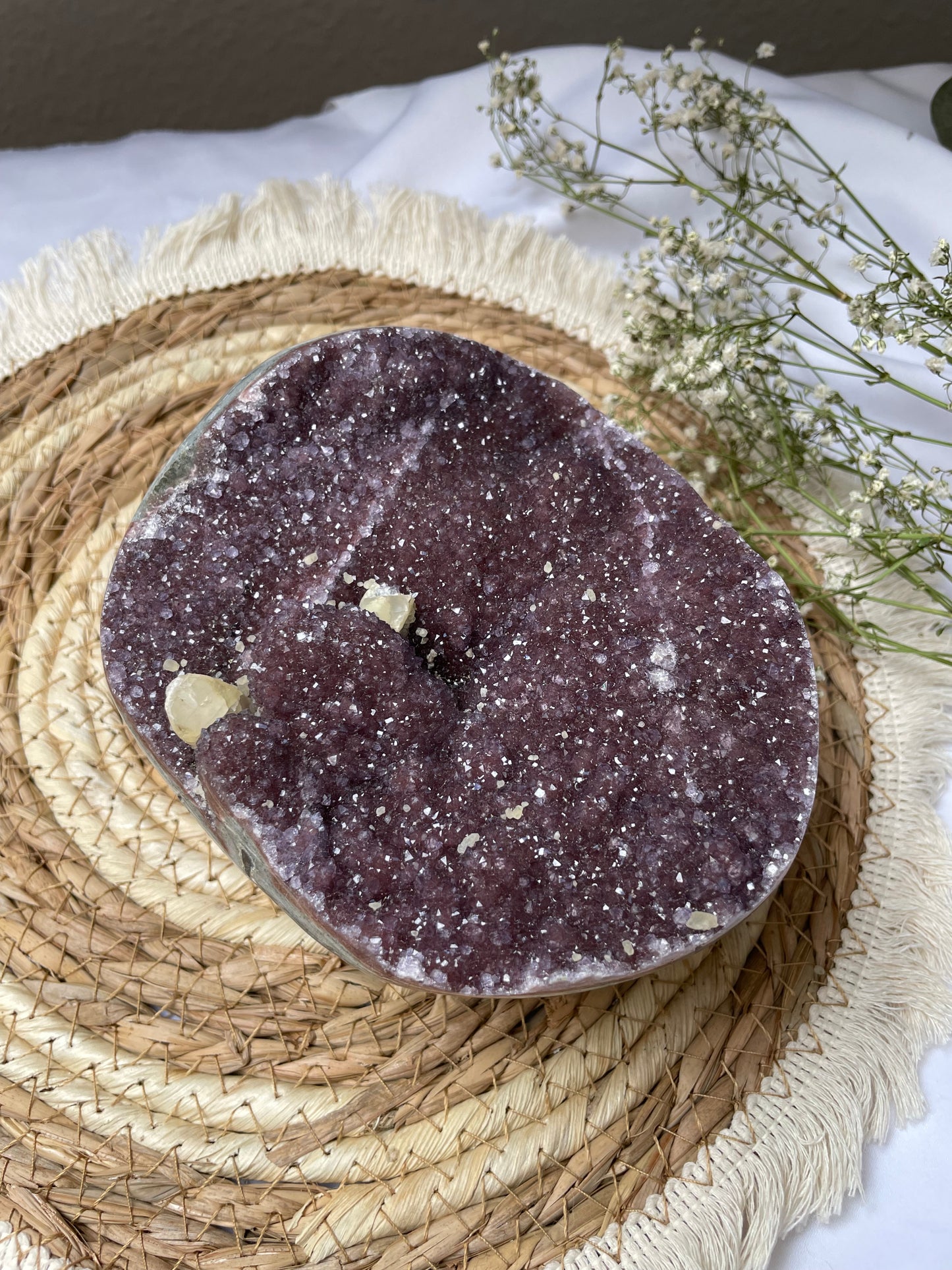 Amethyst Schale / Geode mit Calcit in Extra Qualität