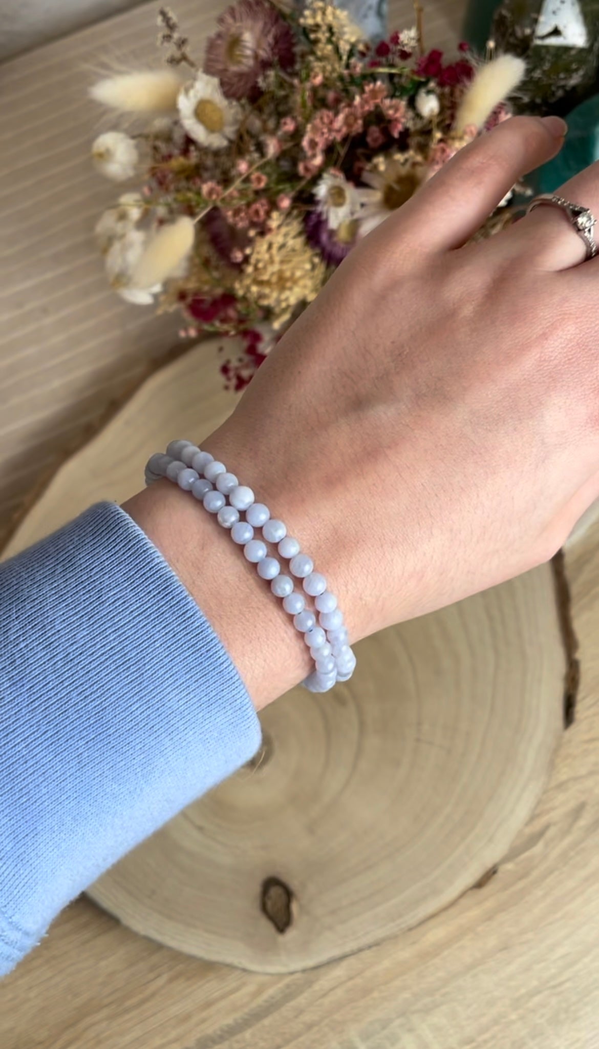 Chalcedon blau Kugelarmband 4-5mm