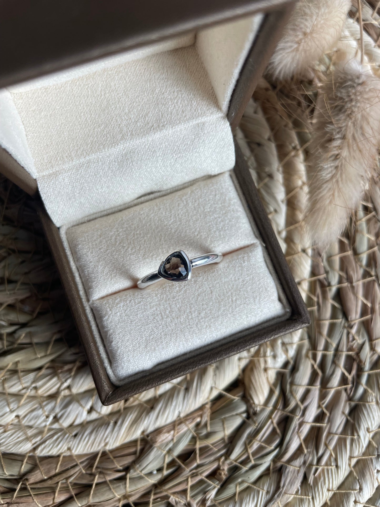 Rauchquarz Ring 925 Silber, Größe 54