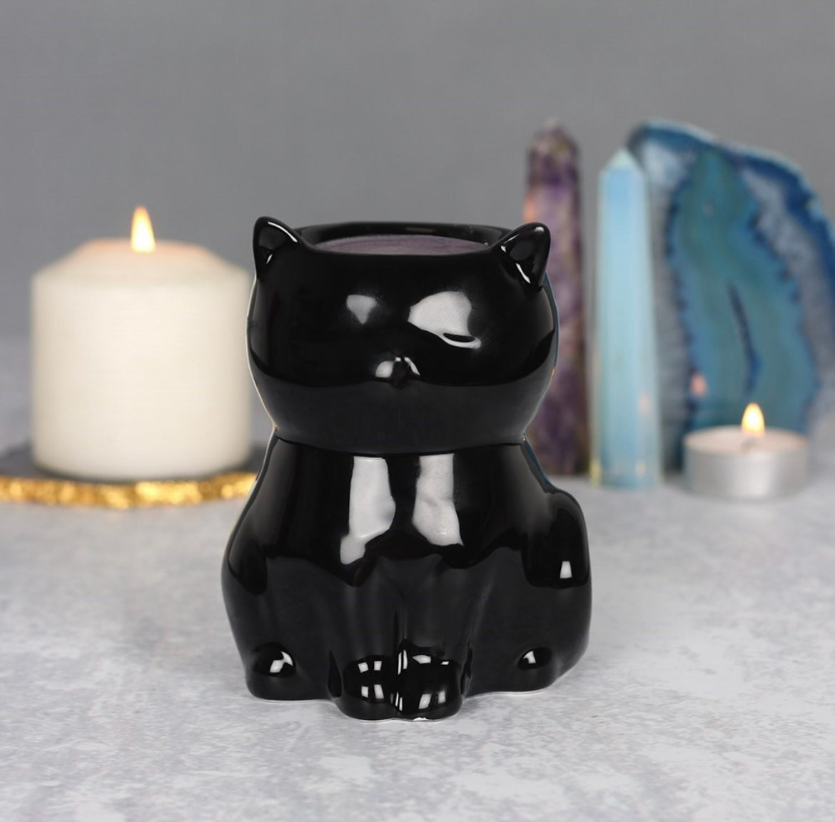Schwarze Katze Wachs-Lampe / Teelicht