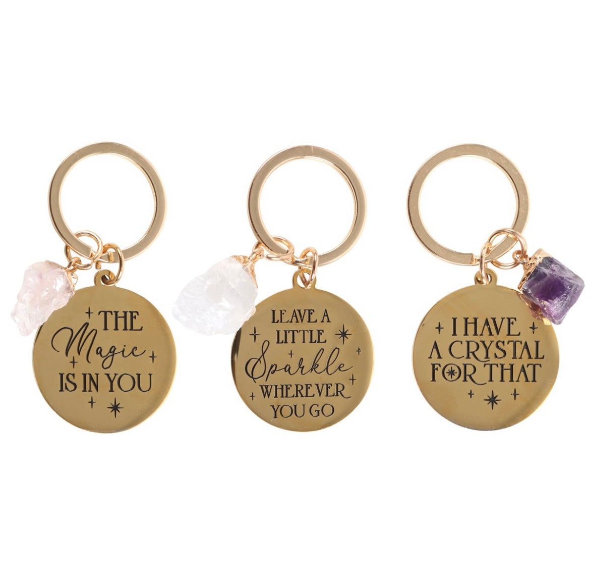 Kristall Schlüsselanhänger Rosenquarz/Bergkristall/Amethyst