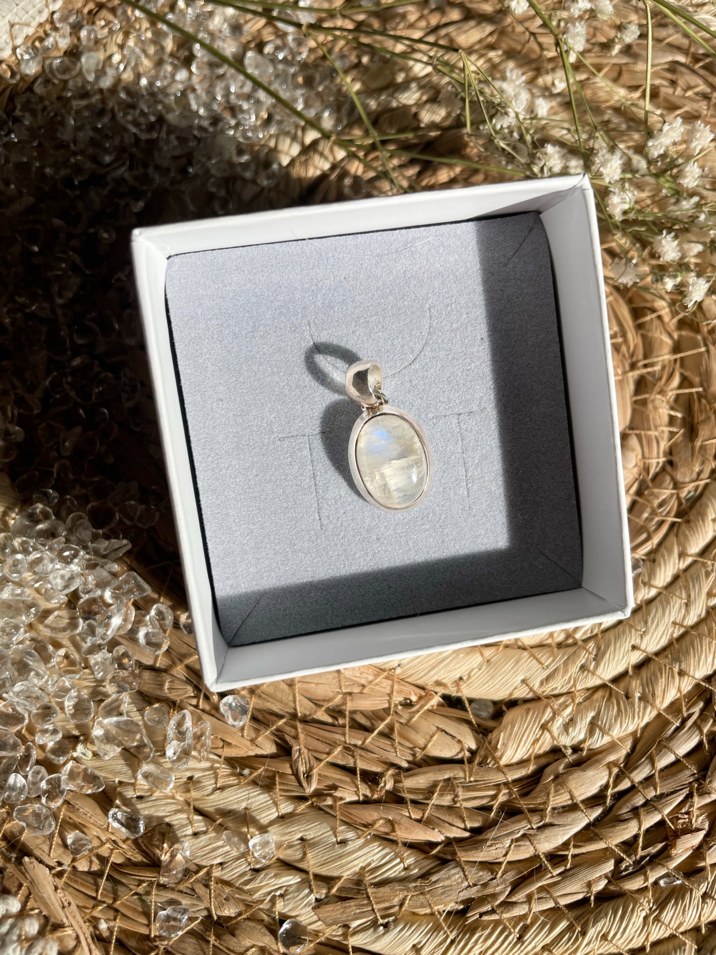 Regenbogen Mondstein Kettenanhänger 925 Silber