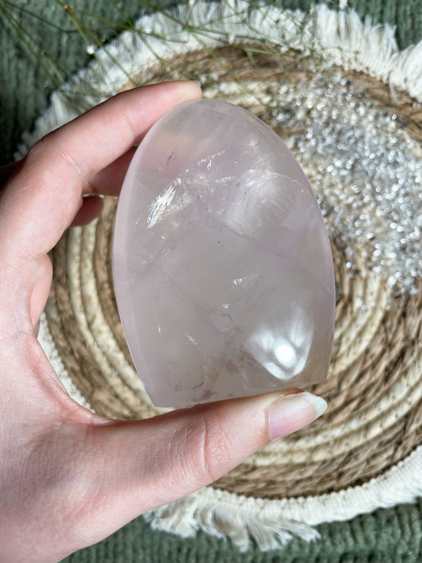 Transparente Rosenquarz Freiform mit Flash Nr. 1