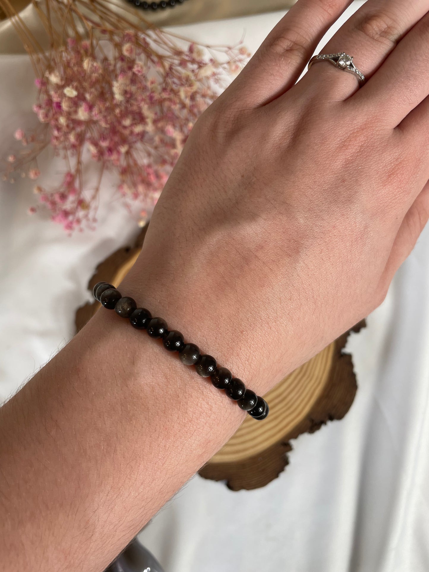 Silber-Obsidian Kugelarmband 6mm