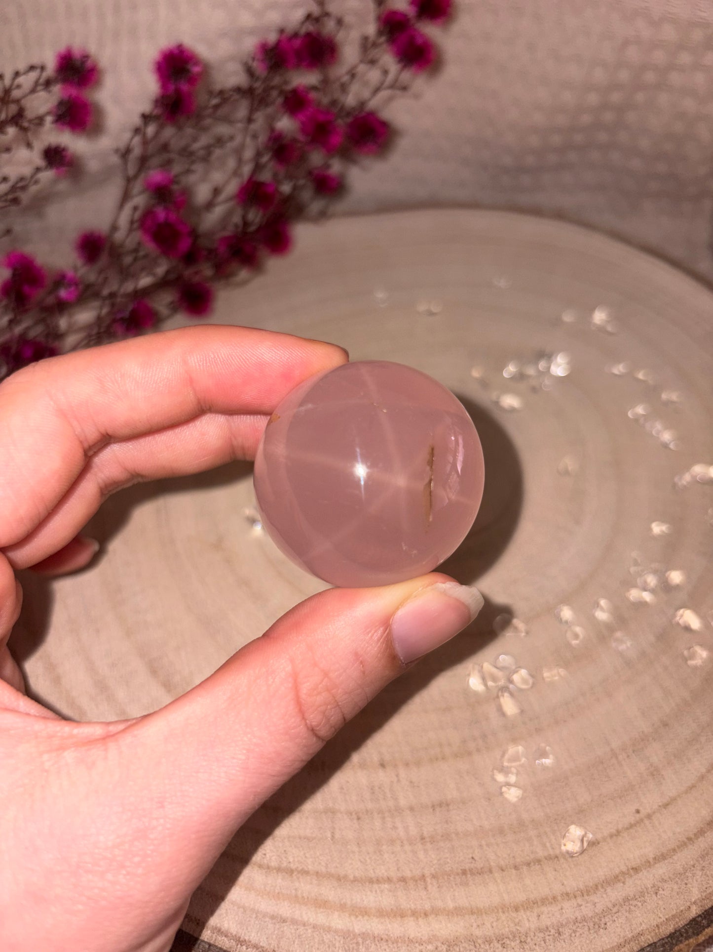 Transparente Rosenquarz Kugel mit Stern, High Quality ⭐️ Nr. 1