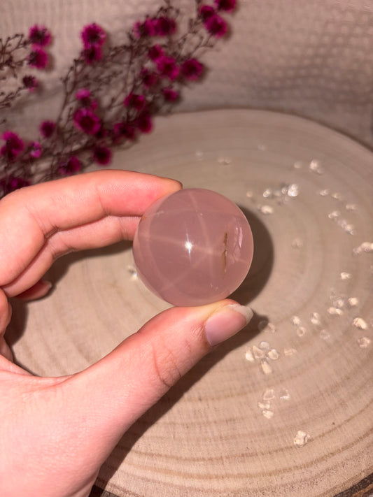 Transparente Rosenquarz Kugel mit Stern, High Quality ⭐️ Nr. 1