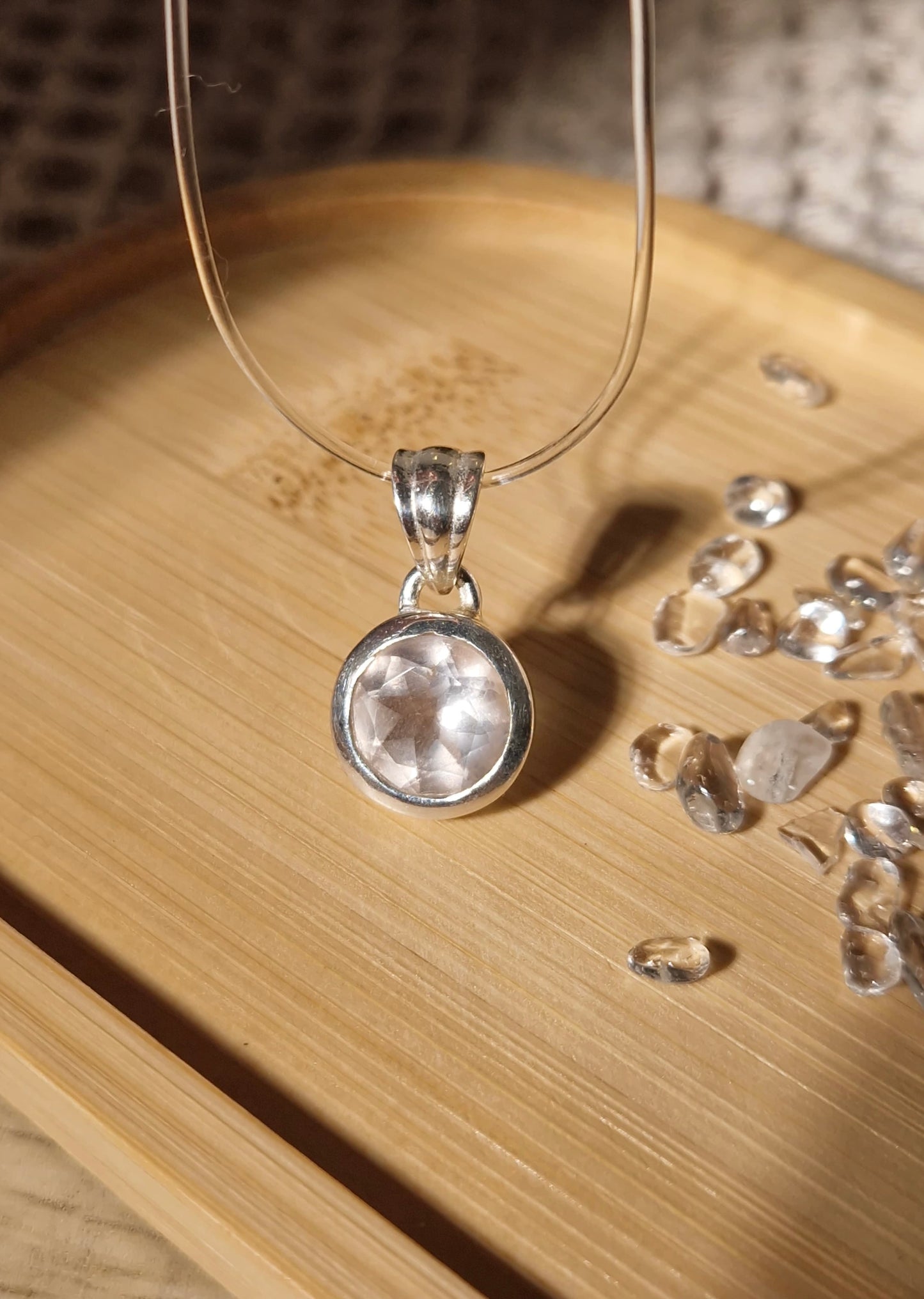 Rosenquarz facettierter Schliff Kettenanhänger 925 Silber