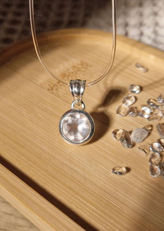 Rosenquarz facettierter Schliff Kettenanhänger 925 Silber