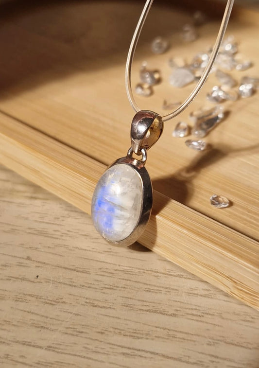 Regenbogen Mondstein Kettenanhänger 925 Silber