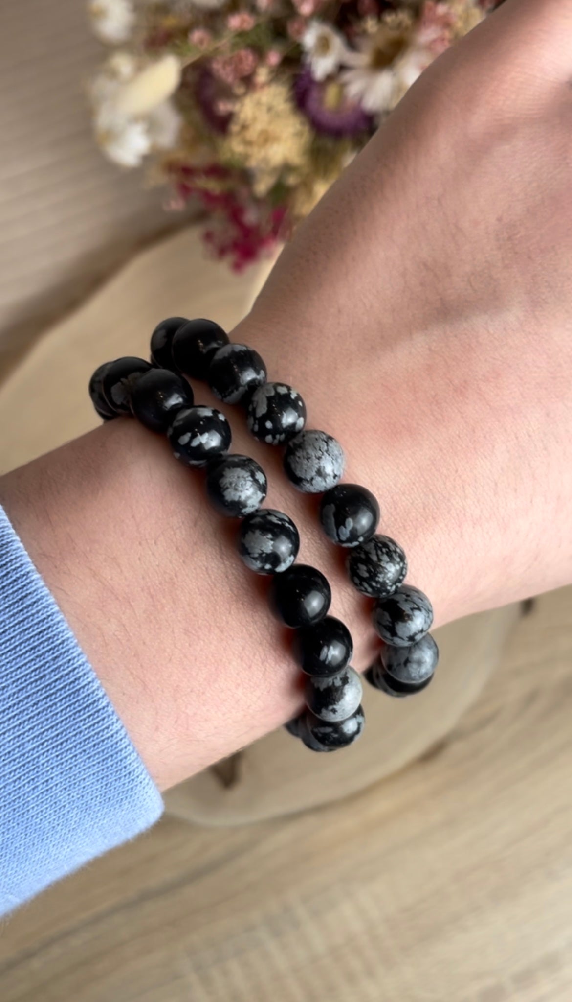 Schneeflockenobsidian Kugelarmband 8mm