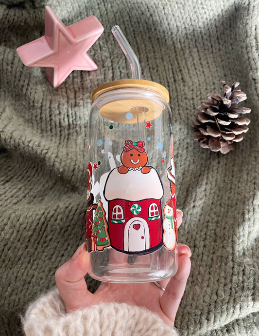 Glas mit Deckel und Strohhalm - Lebkuchenmännchen ⭐️