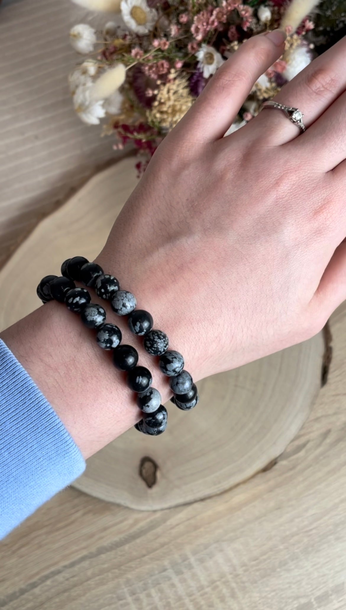 Schneeflockenobsidian Kugelarmband 8mm