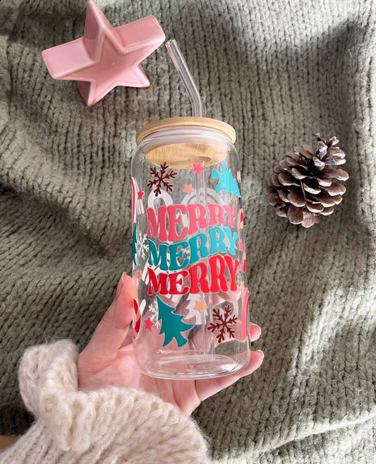 Glas mit Deckel und Strohhalm - Merry, Merry, Merry 🌲