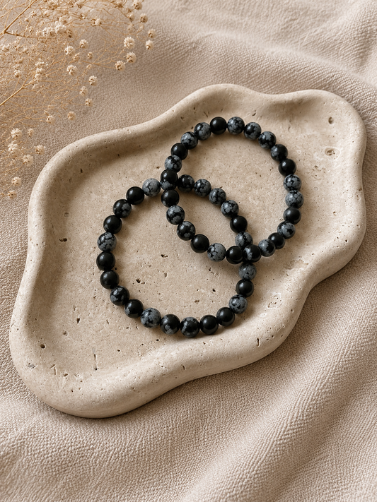 Schneeflocken Obsidian Kugelarmband - 8mm
