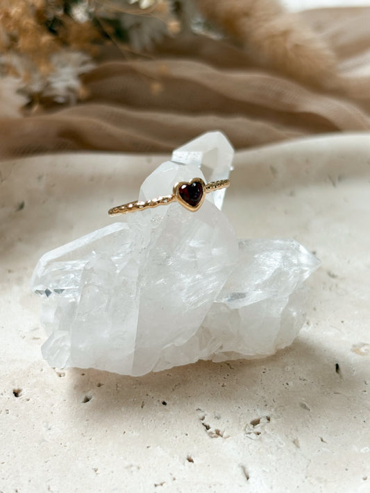 Granat Herz Ring - vergoldet
