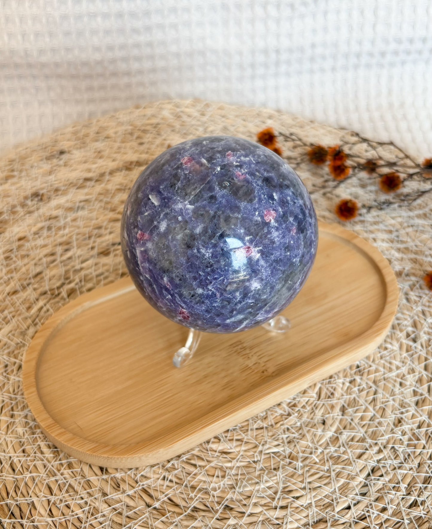 Unicorn Stone - Turmalin in Lepidolith mit Feldspat Kugel