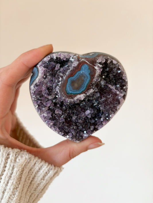 Amethyst x Achat Herz aus Uruguay