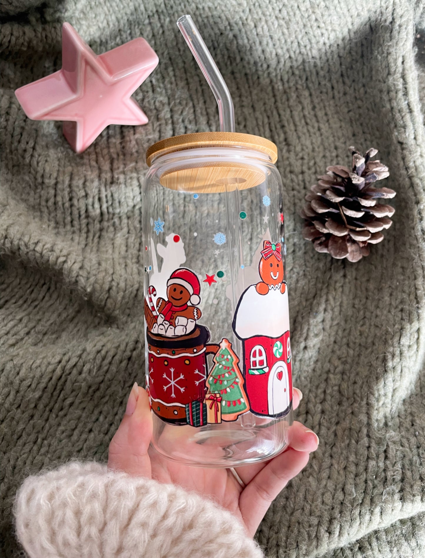 Glas mit Deckel und Strohhalm - Lebkuchenmännchen ⭐️
