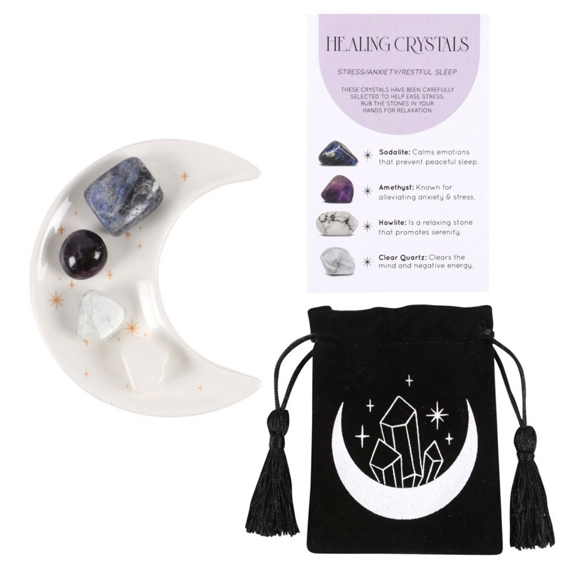 „Stress Healing“ Kristall-Set mit Mondschale