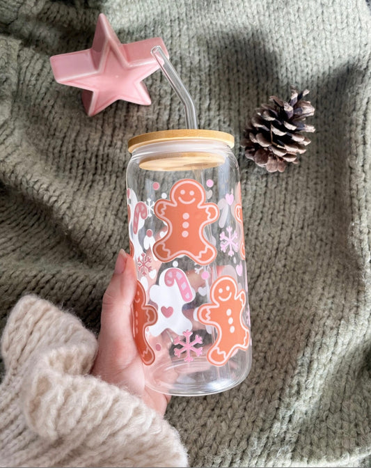 Glas mit Deckel und Strohhalm - Lebkuchen