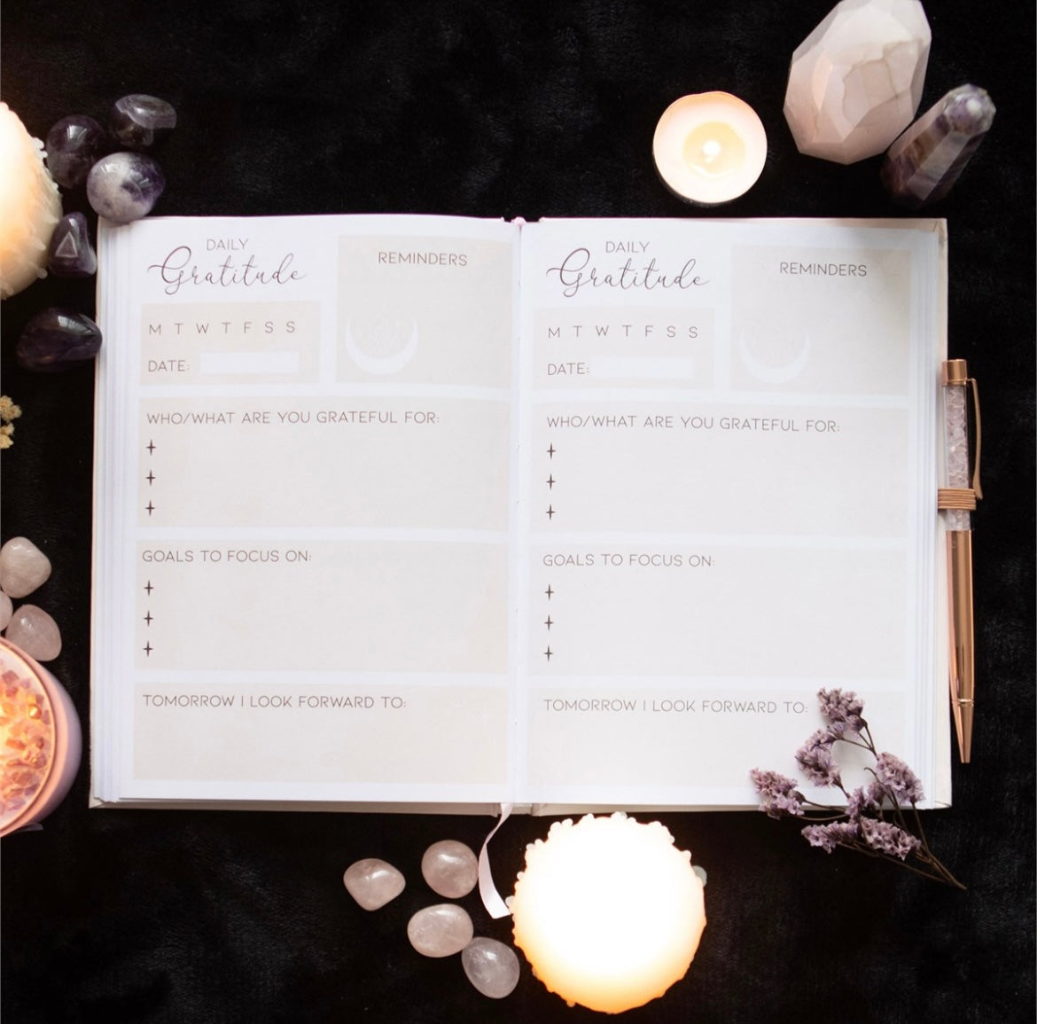Gratitude Journal mit Rosenquarz Stift 🌸