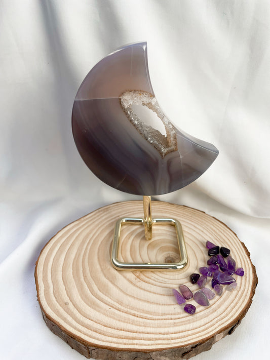 Druzy Achat Mond auf Ständer Nr. 2