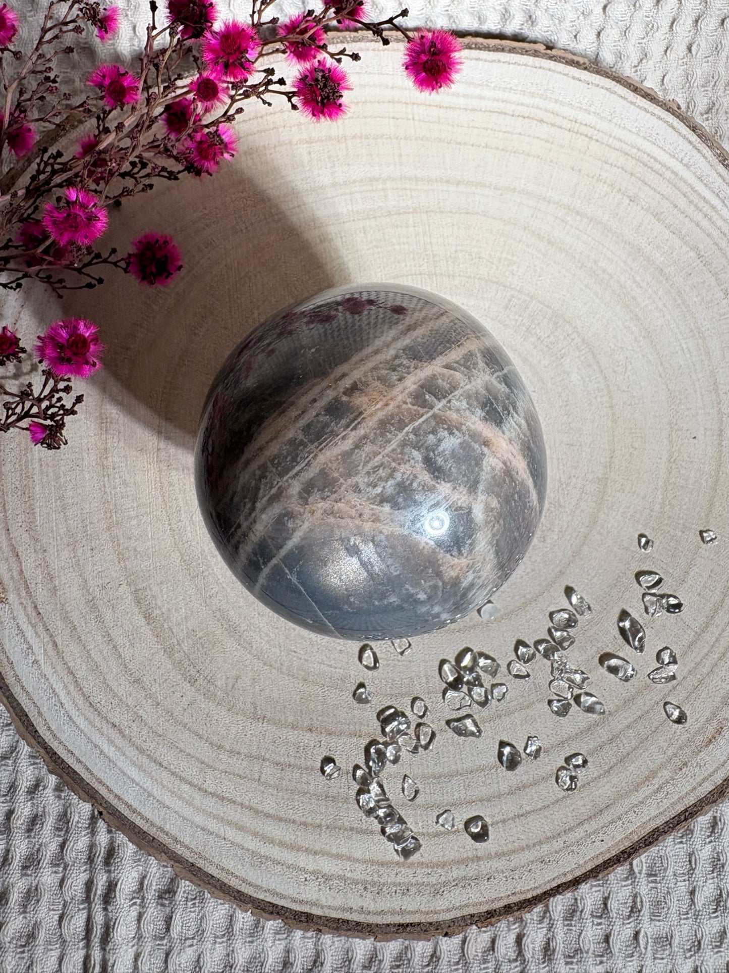 Schwarze Mondstein x Sonnenstein Kugel