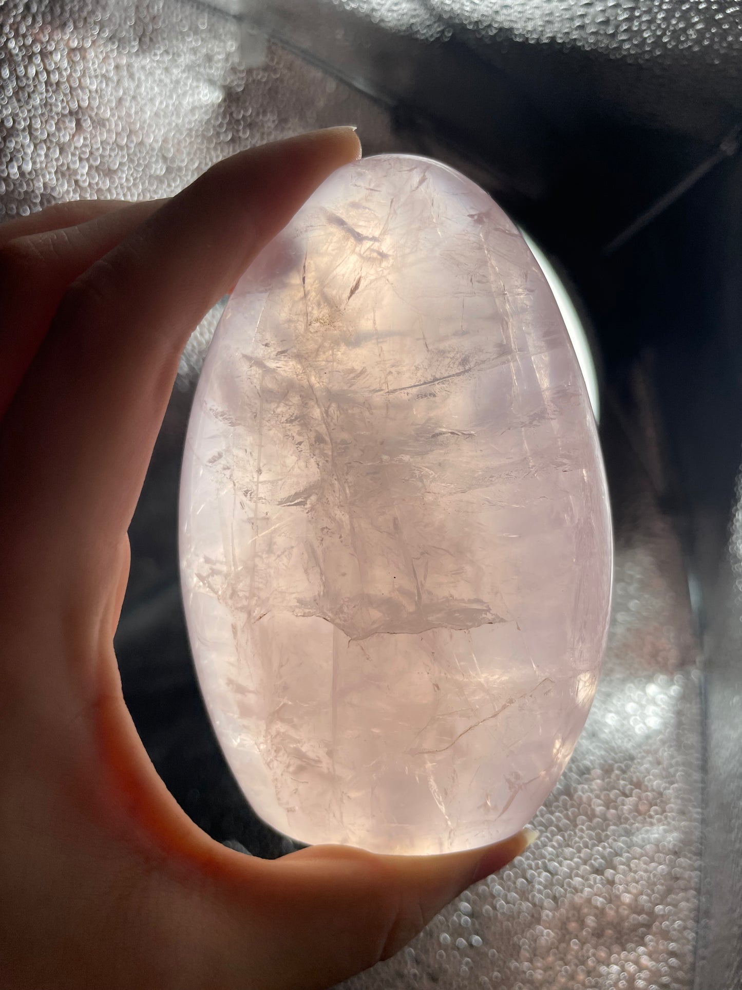 Transparente Rosenquarz Freiform mit starkem Stern Nr. 5