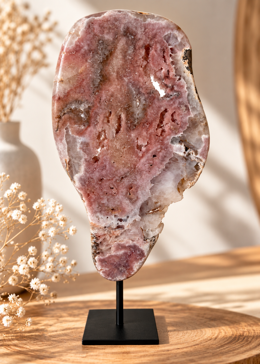 XL Druzy Pink Amethyst Scheibe auf Ständer, 1,83kg