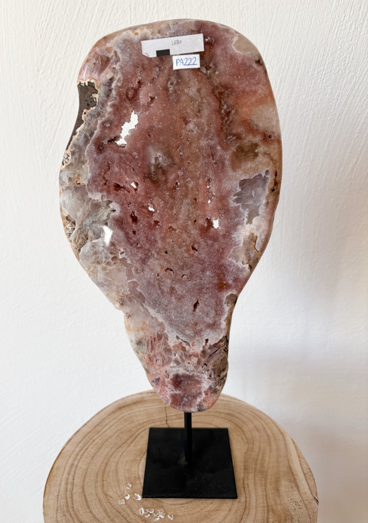 XL Druzy Pink Amethyst Scheibe auf Ständer, 1,83kg