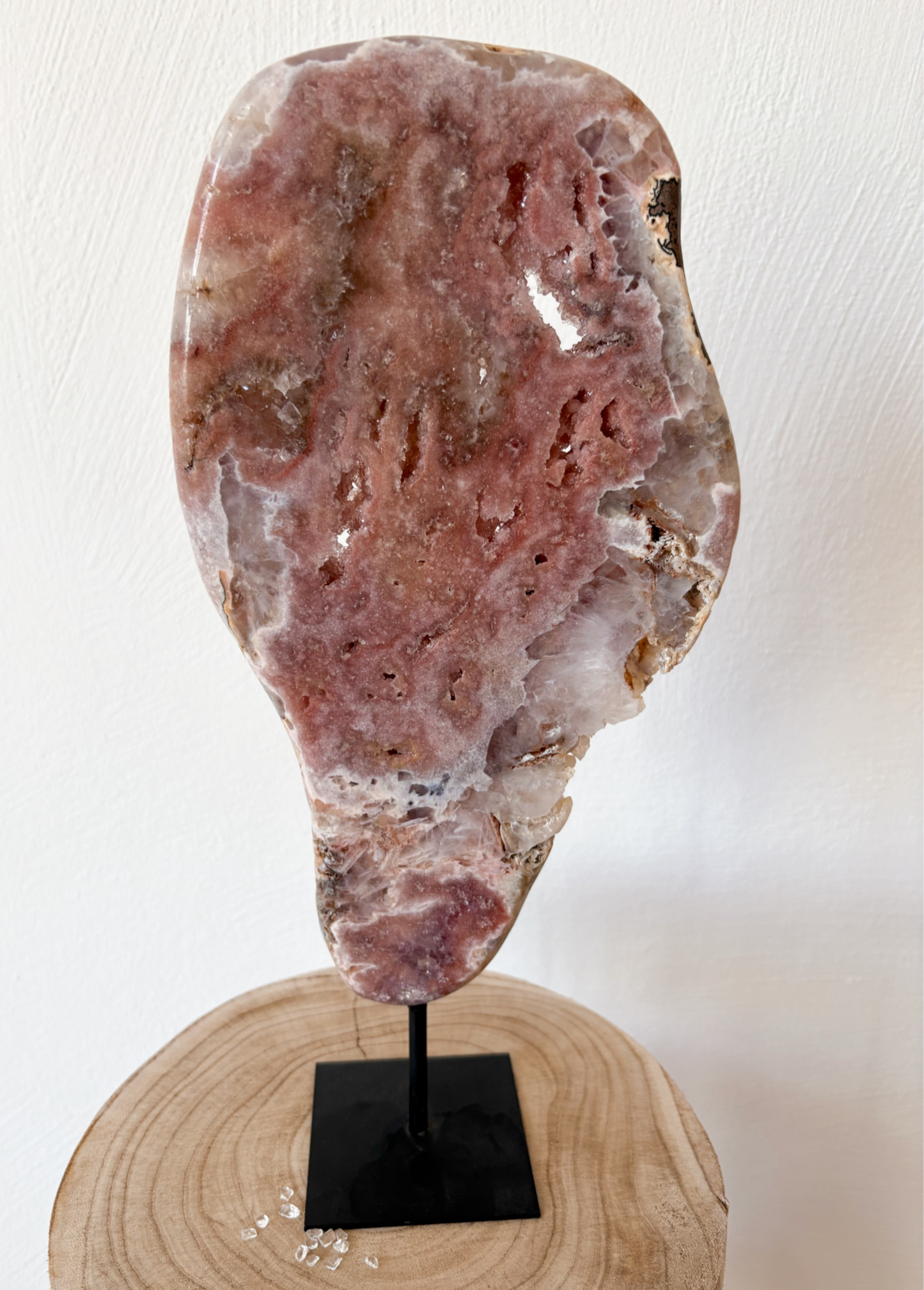 XL Druzy Pink Amethyst Scheibe auf Ständer, 1,83kg
