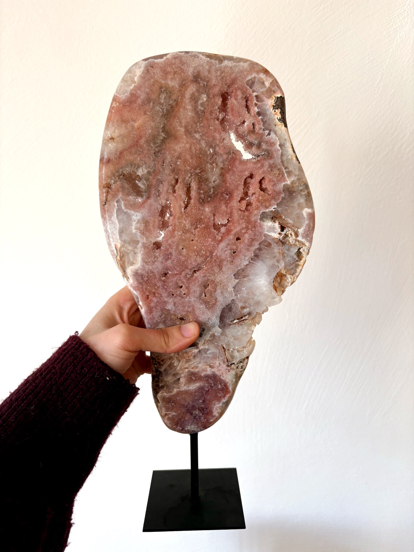 XL Druzy Pink Amethyst Scheibe auf Ständer, 1,83kg