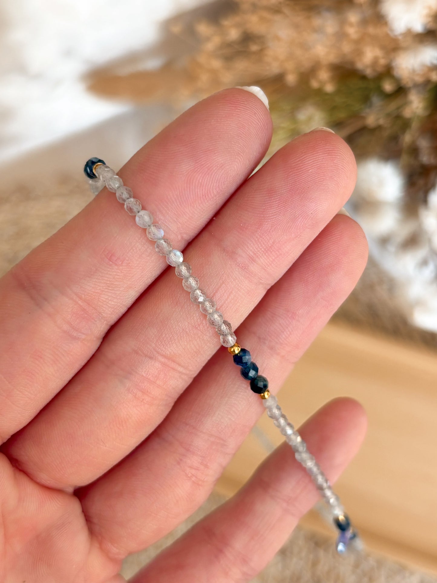 Labradorit, Saphir und Tansanit Halskette facettiert aus 925 Silber, vergoldet