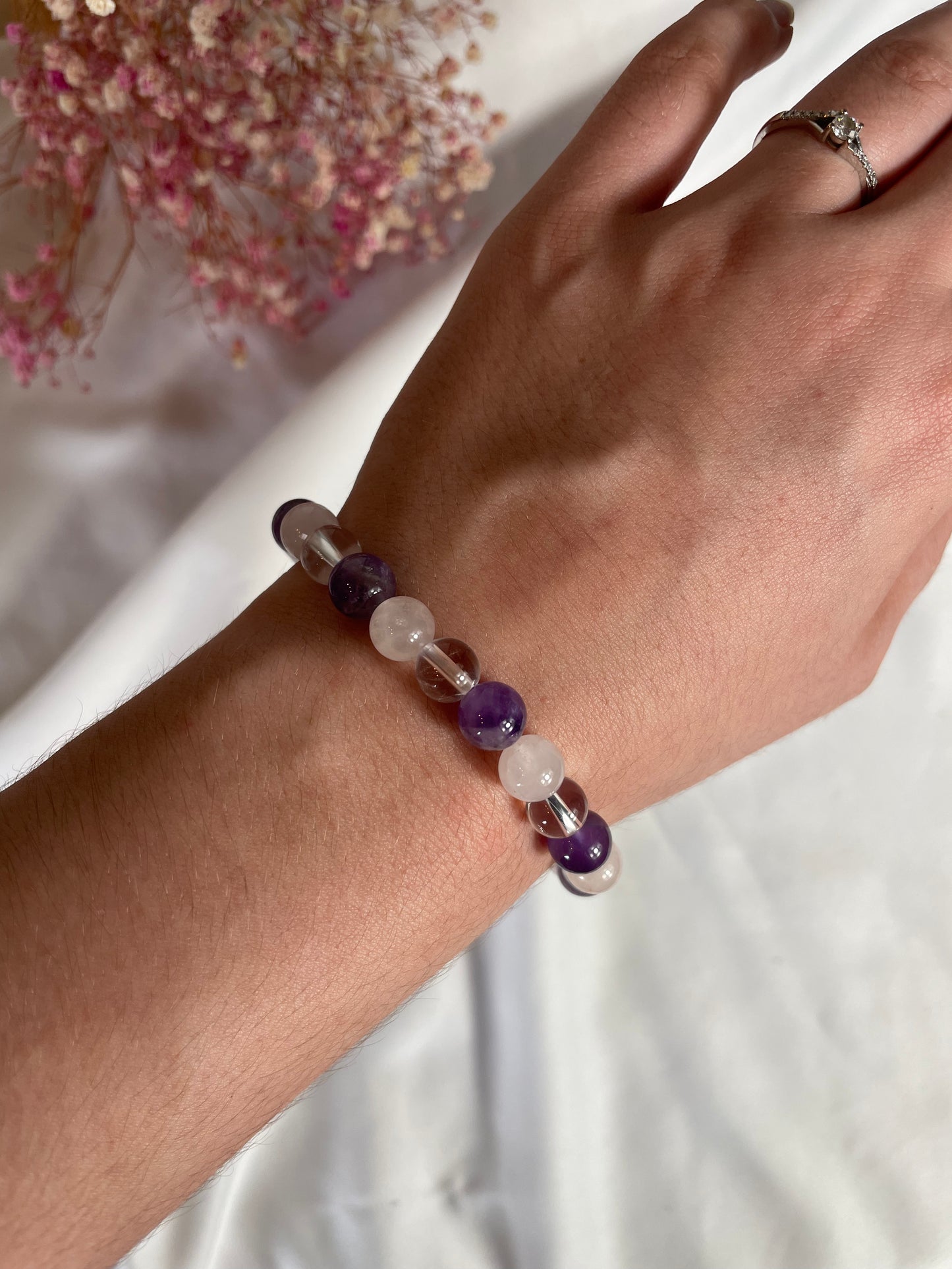 Amethyst-Rosenquarz-Bergkristall-Armband