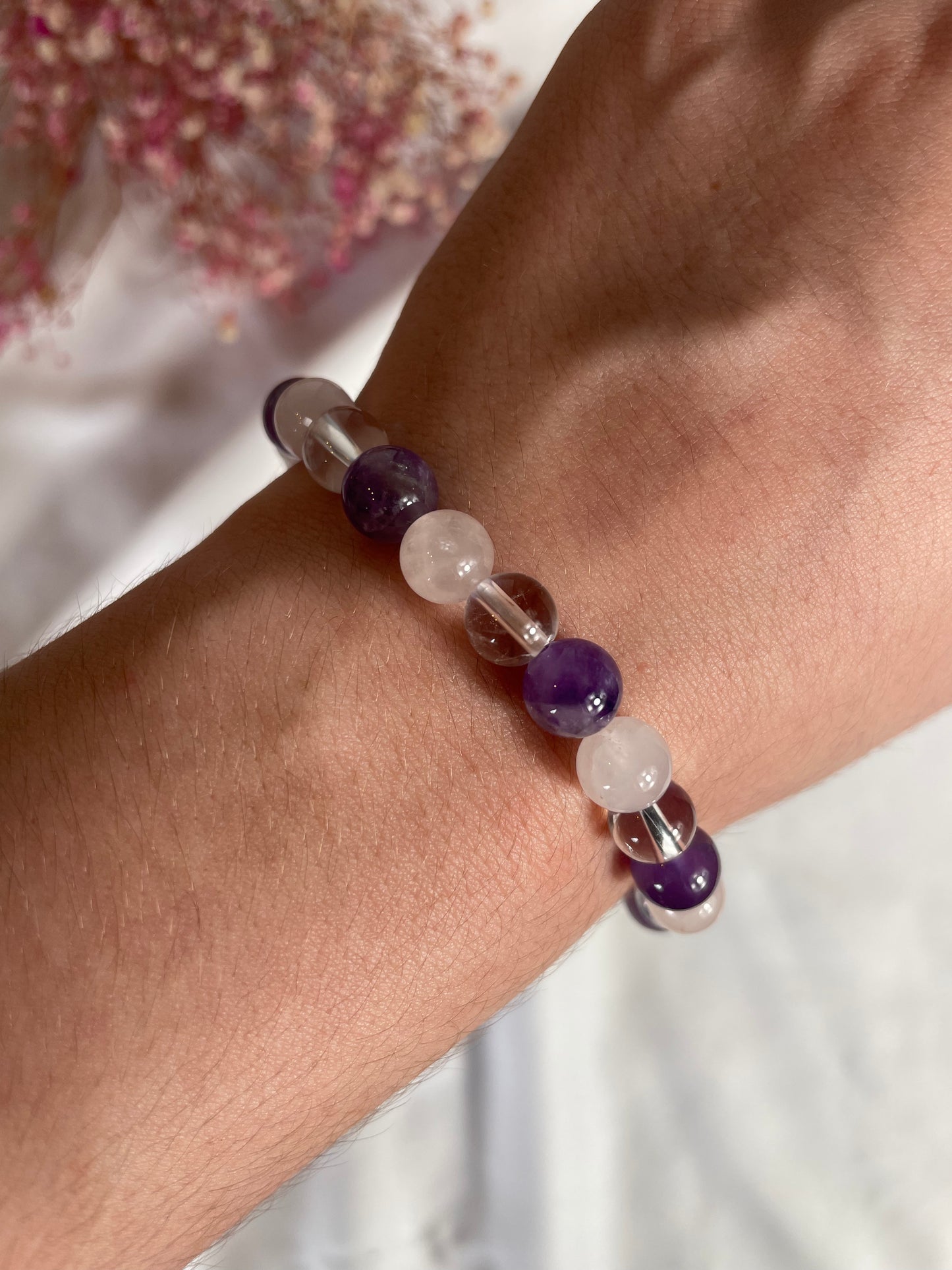 Amethyst-Rosenquarz-Bergkristall-Armband