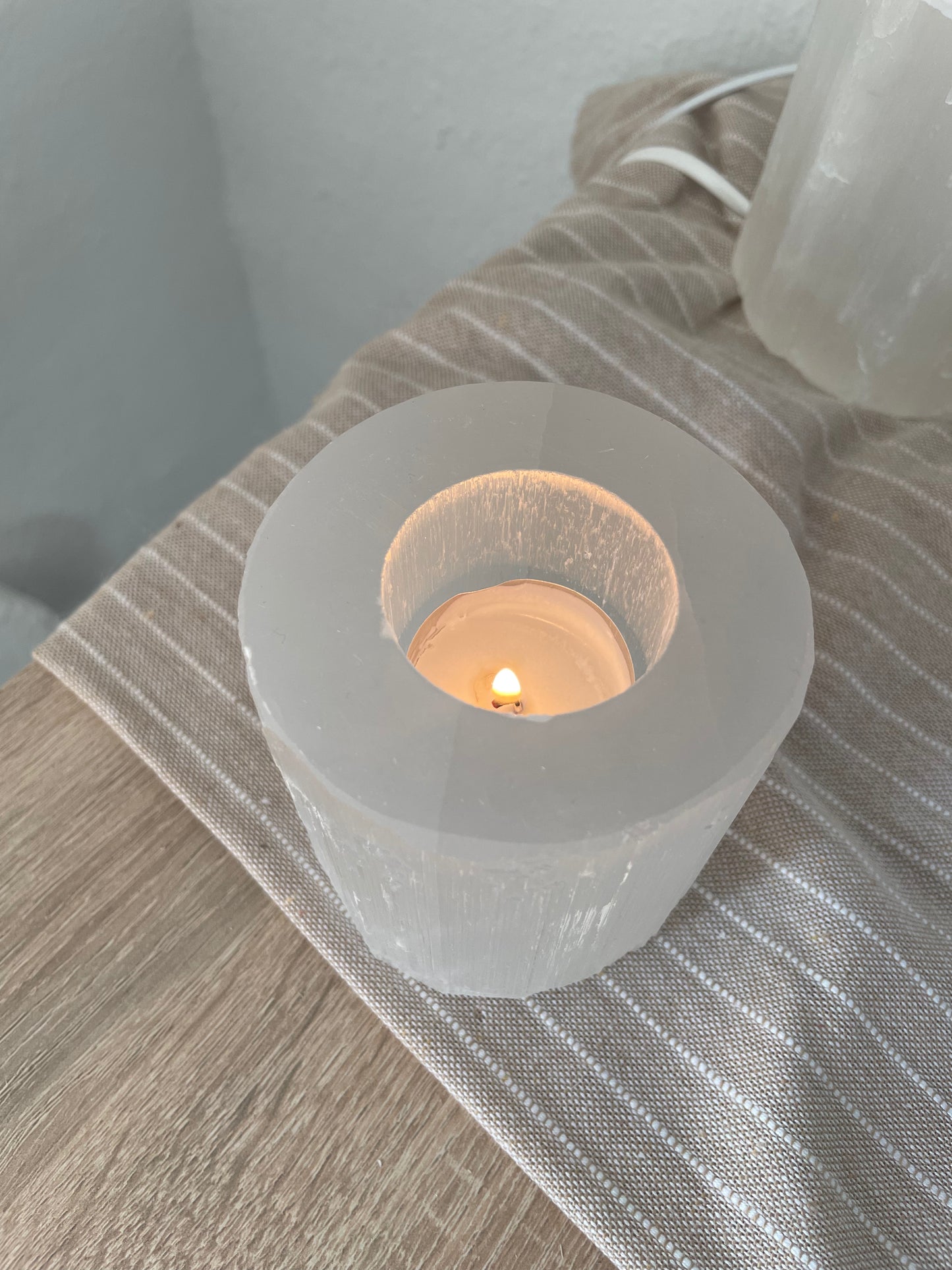 Selenit Teelicht rund