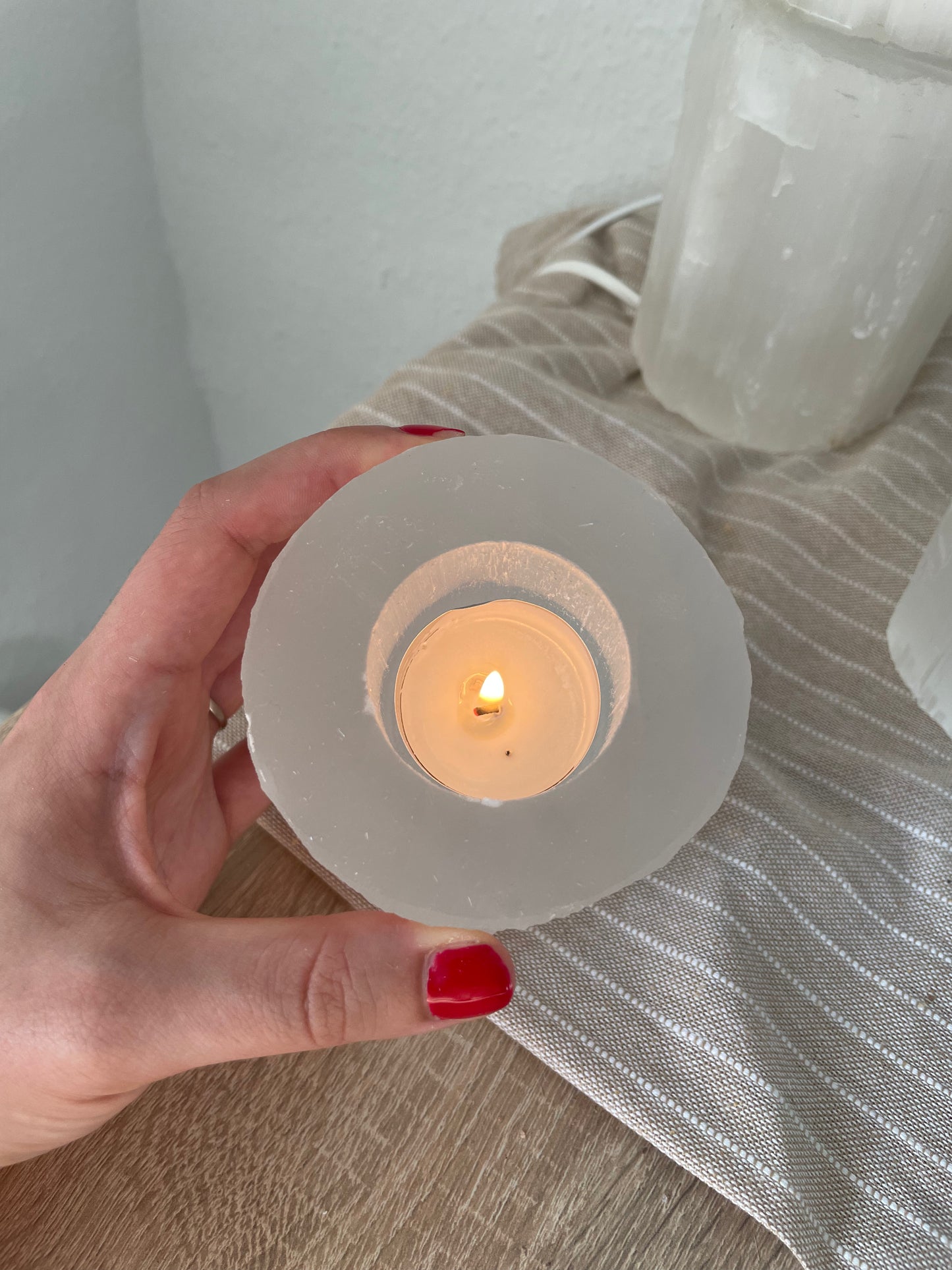 Selenit Teelicht rund